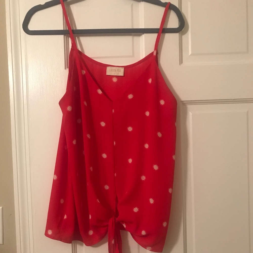 Red and white polka dot top